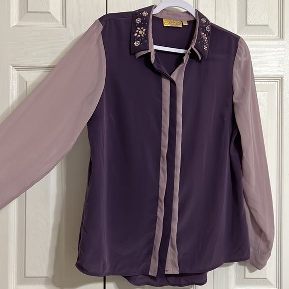 Princess Vera Wang Jeweled Chiffon Button-Front Top - Picture 4 of 6